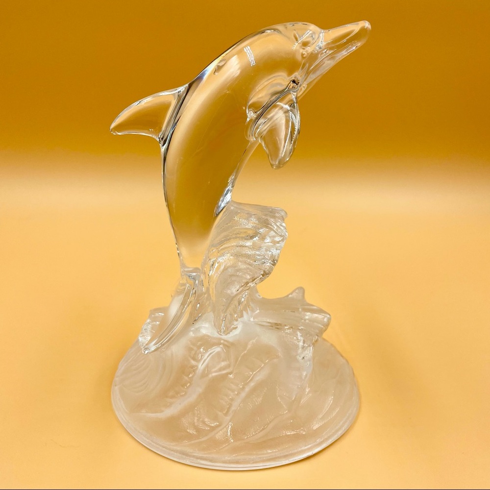 Cristal d'Arques France 24% Lead Clear Crystal Dolphin Frosted Base Glass Art